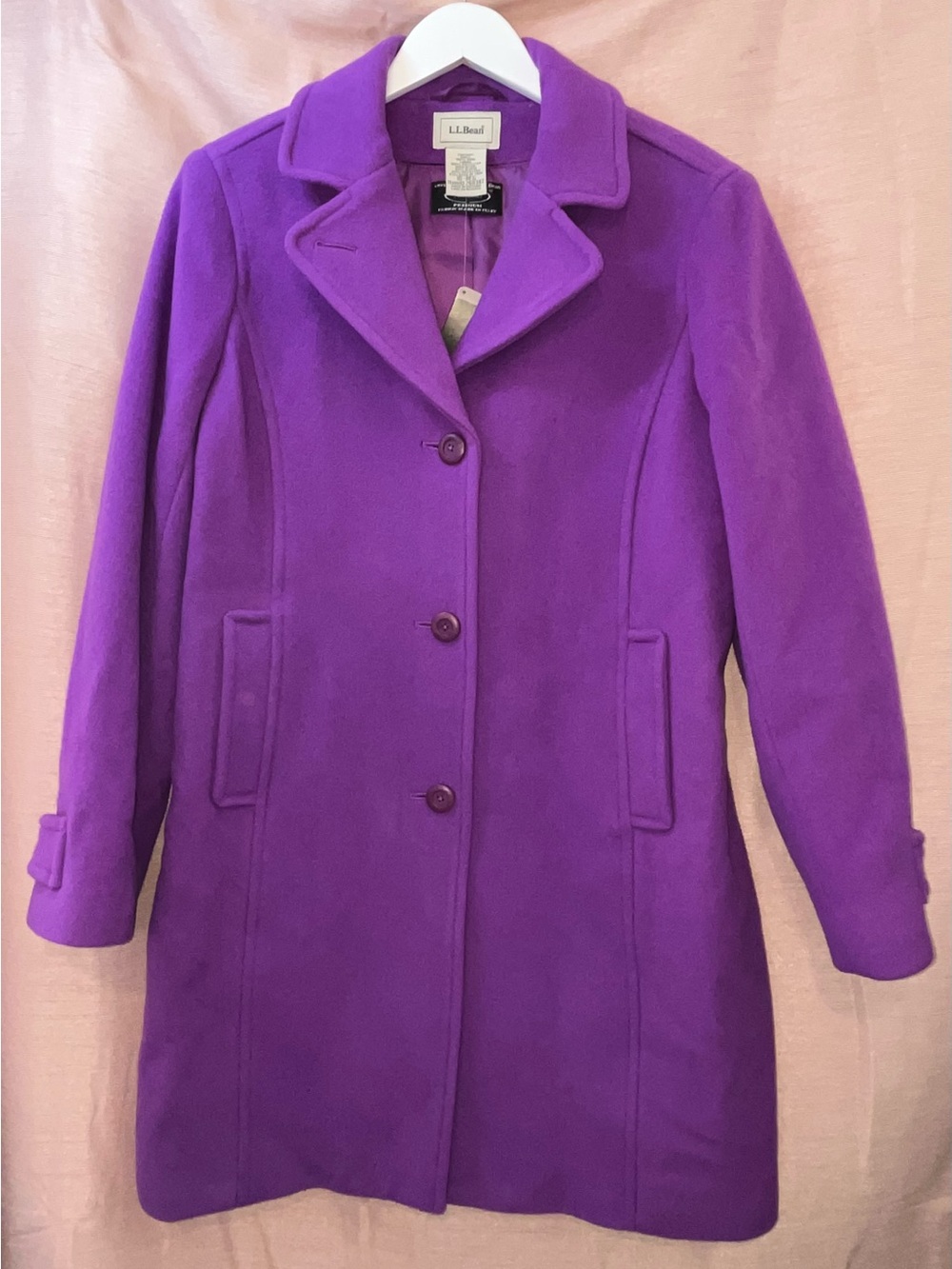 L.L. Bean Vibrant Purple Wool Pea Coat Thinsulate Insulation Size 10 Reg